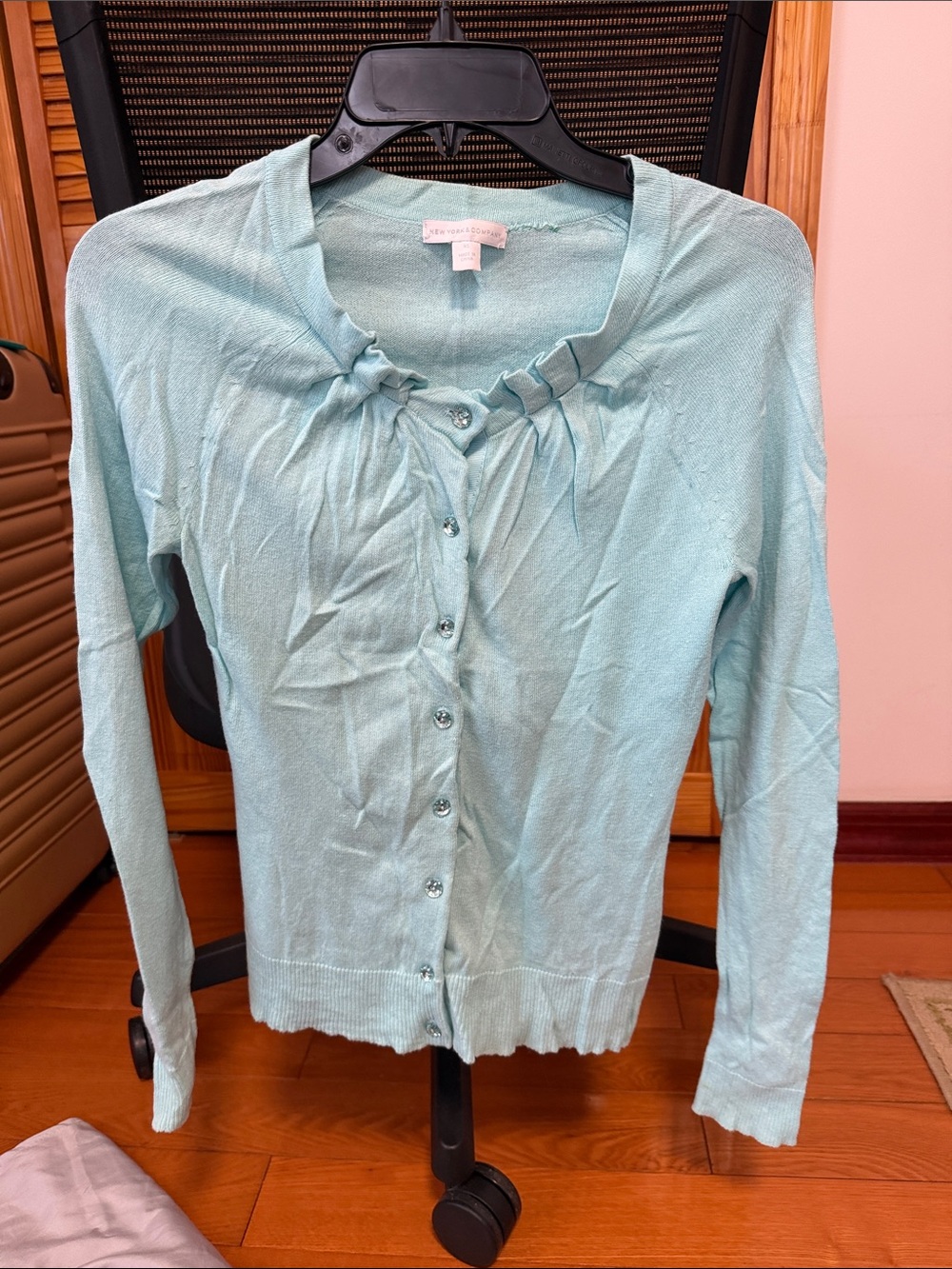 New York & Company Light Teal Button-Front Cardigan Size XS